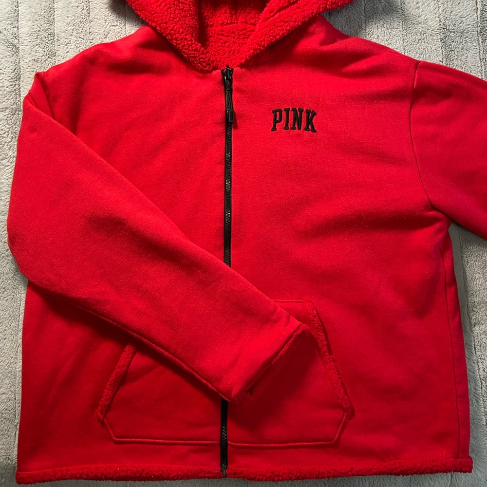 PINK reversible red sherpa zip-up - size large